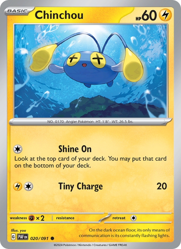 Chinchou 020 uit Paldean Fates Pokémon kaart