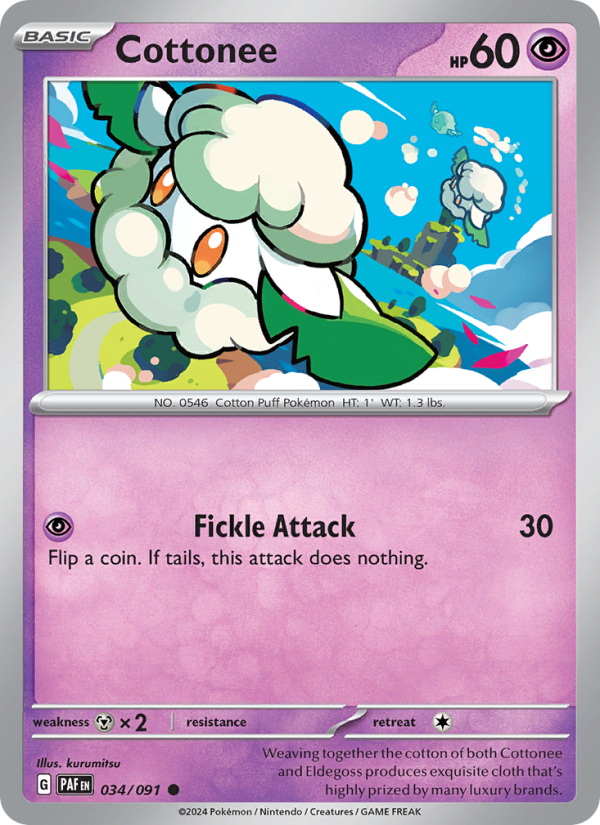 Cottonee 034 uit Paldean Fates Pokémon kaart
