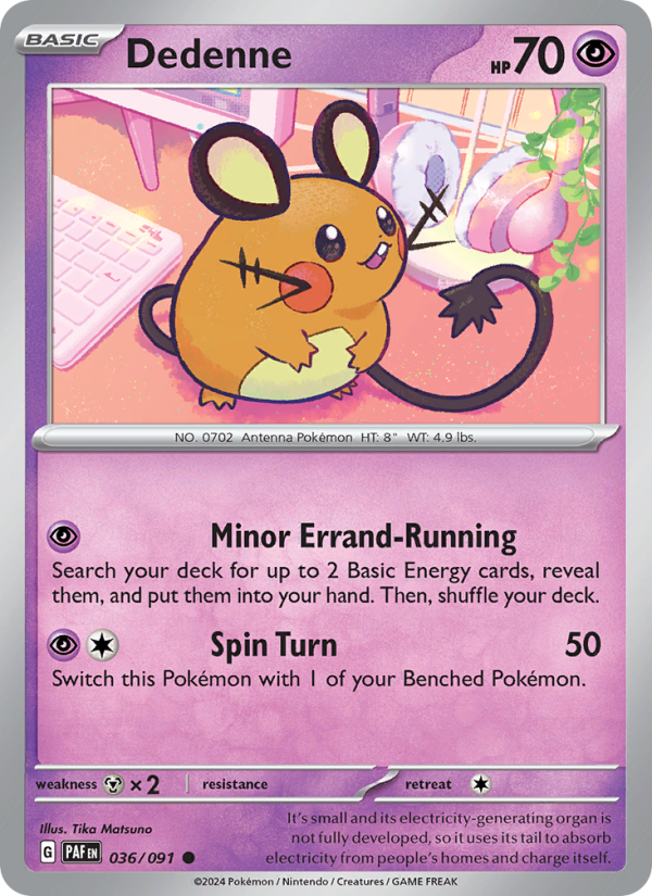 Dedenne 036 uit Paldean Fates Pokémon kaart