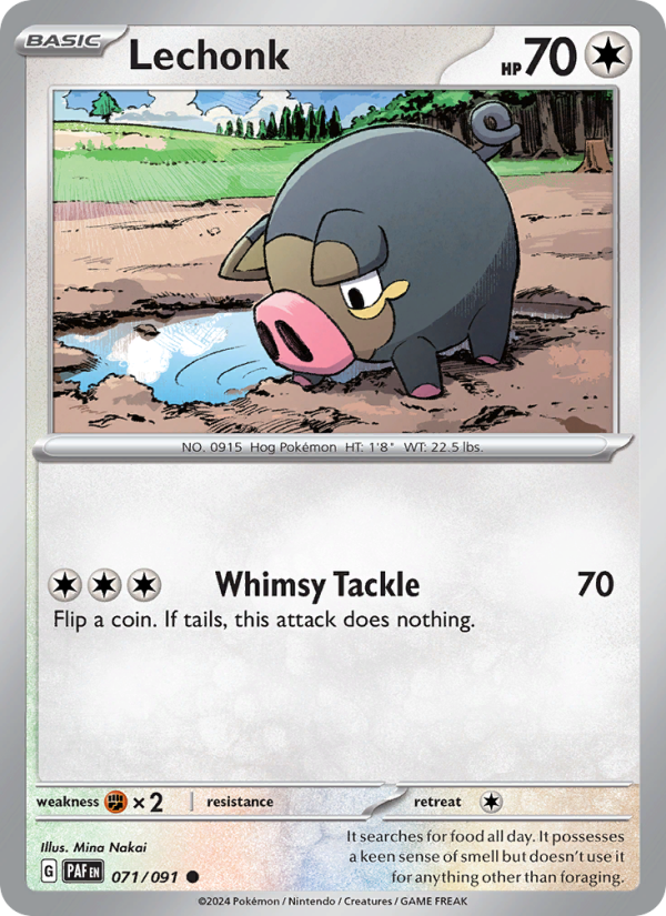 Lechonk 071 uit Paldean Fates Pokémon kaart