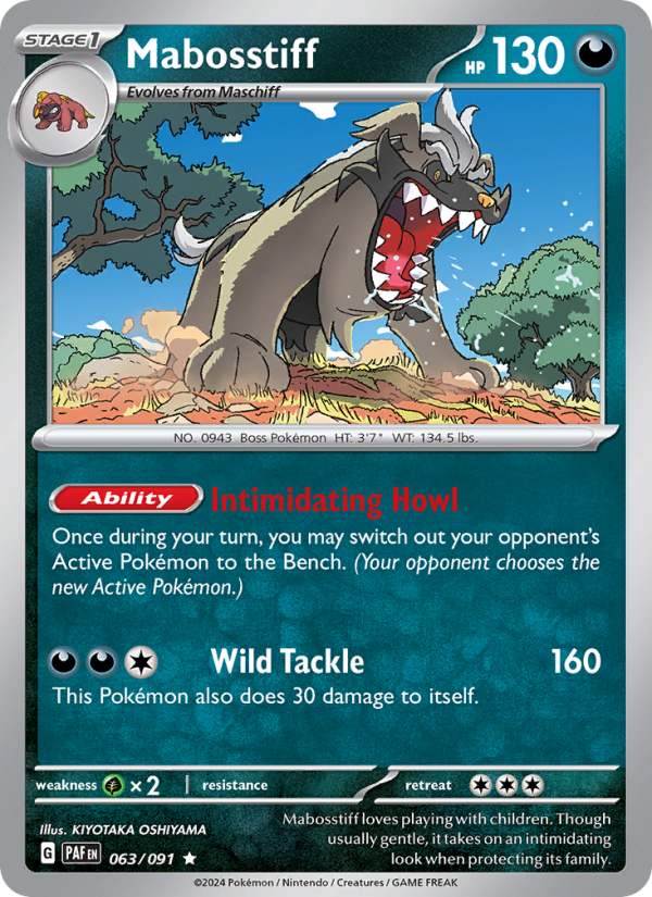 Mabosstiff 063 uit Paldean Fates Pokémon kaart