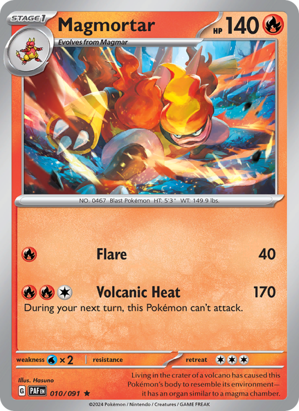 Magmortar 010 uit Paldean Fates Pokémon kaart