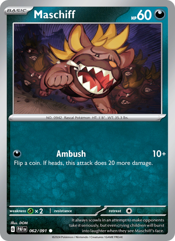 Maschiff 062 uit Paldean Fates Pokémon kaart