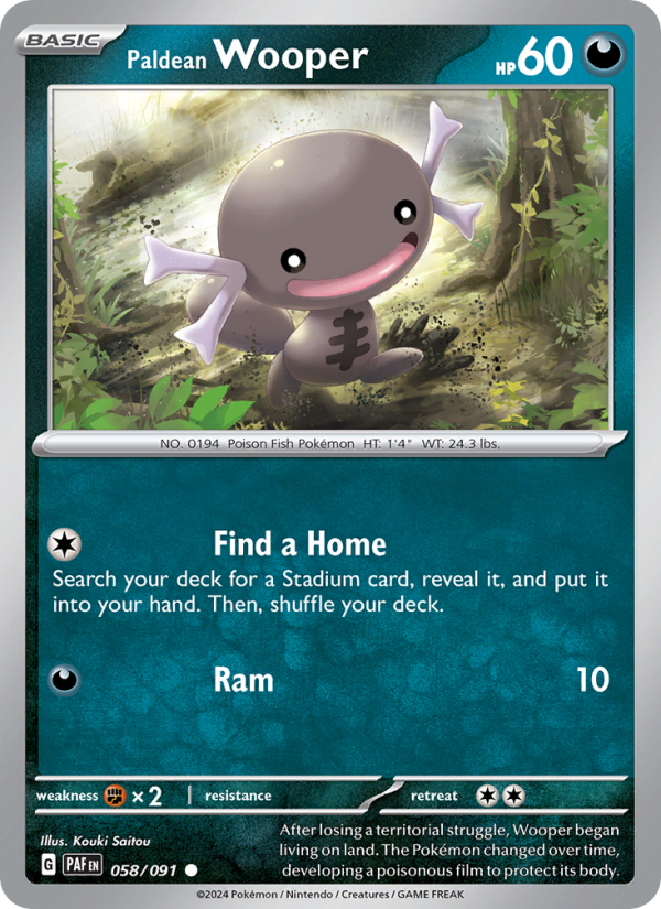 Paldean Wooper 058 uit Paldean Fates Pokémon kaart