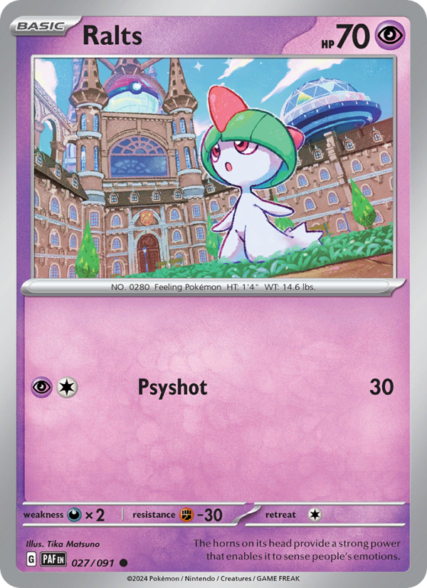 Ralts 027 uit Paldean Fates Pokémon kaart