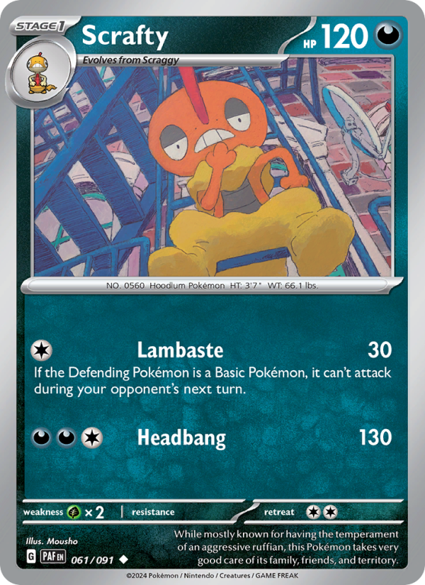 Scrafty 061 uit Paldean Fates Pokémon kaart