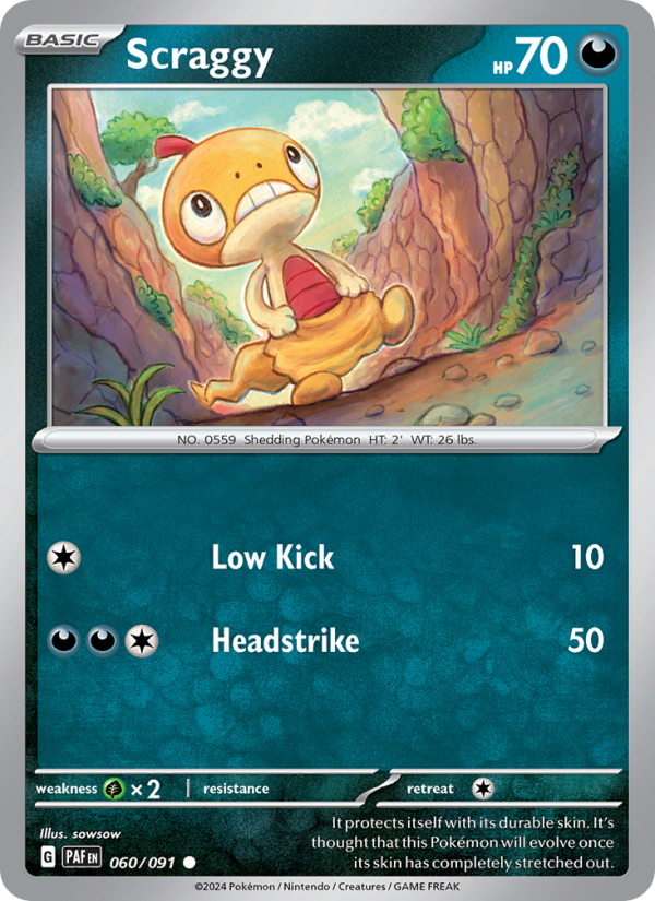 Scraggy 060 uit Paldean Fates Pokémon kaart