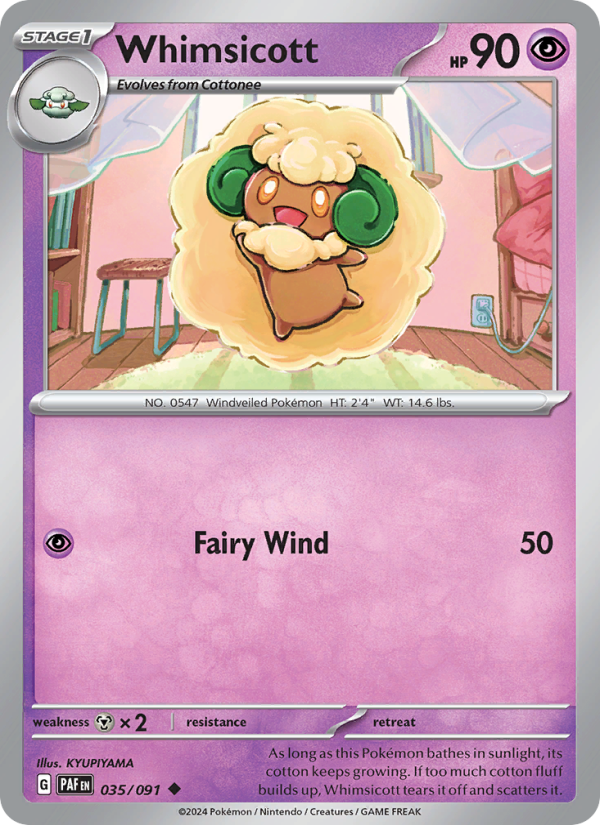 Whimsicott 035 uit Paldean Fates Pokémon kaart