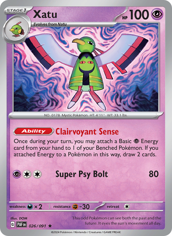 Xatu 026 uit Paldean Fates Pokémon kaart