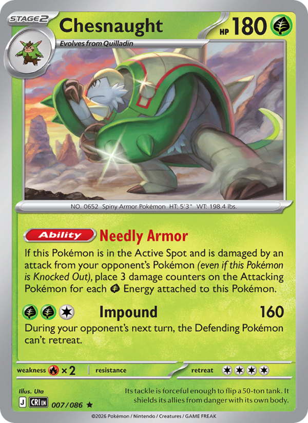 Chesnaught 007 uit Chaos Rising Pokémon kaart