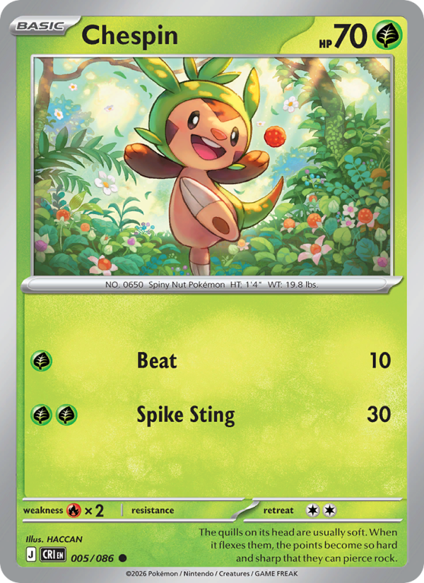 Chespin 005 uit Chaos Rising Pokémon kaart